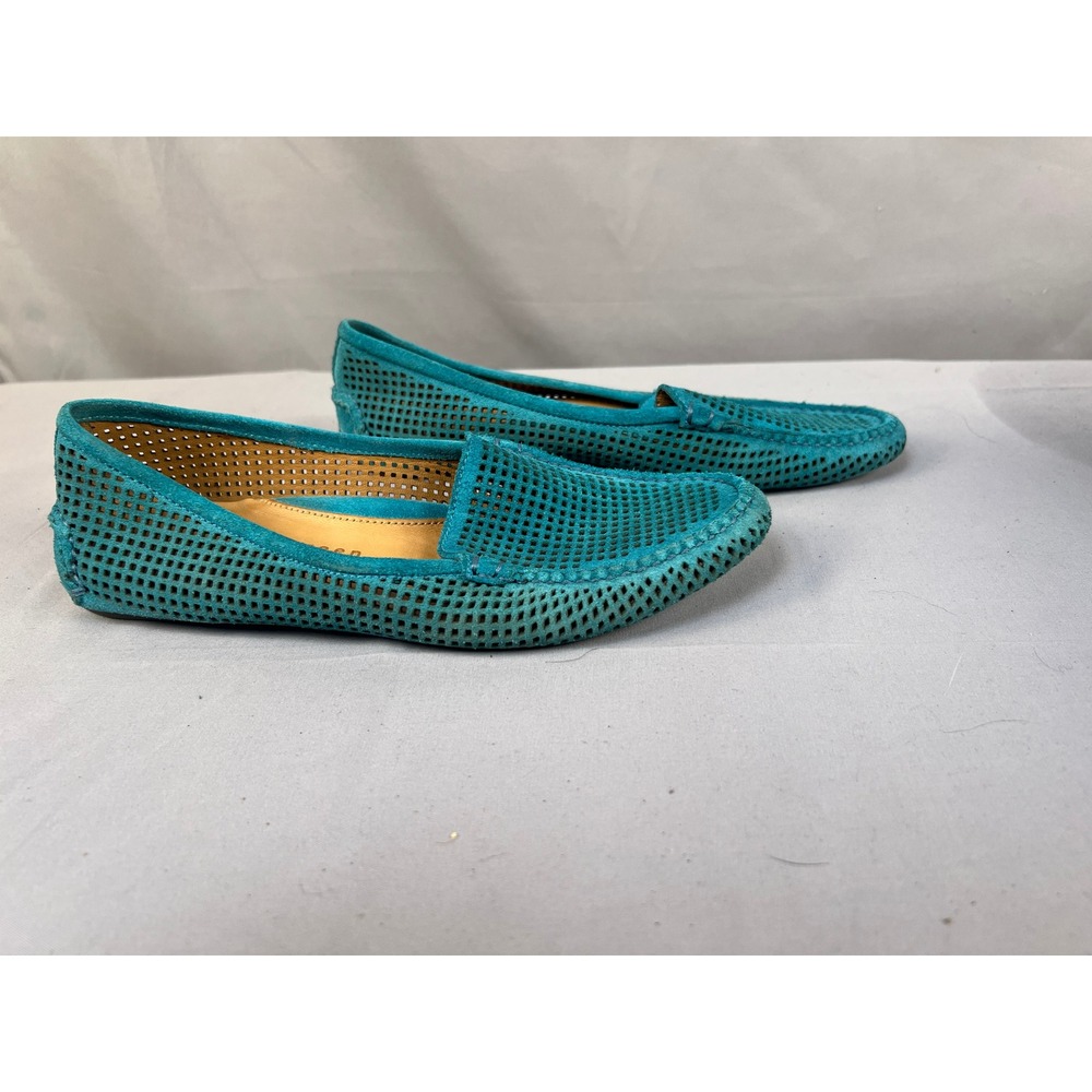 Patricia Green Collection Turquoise Suede Perforated Driving Loafers Size 7M - Picture 2 of 4